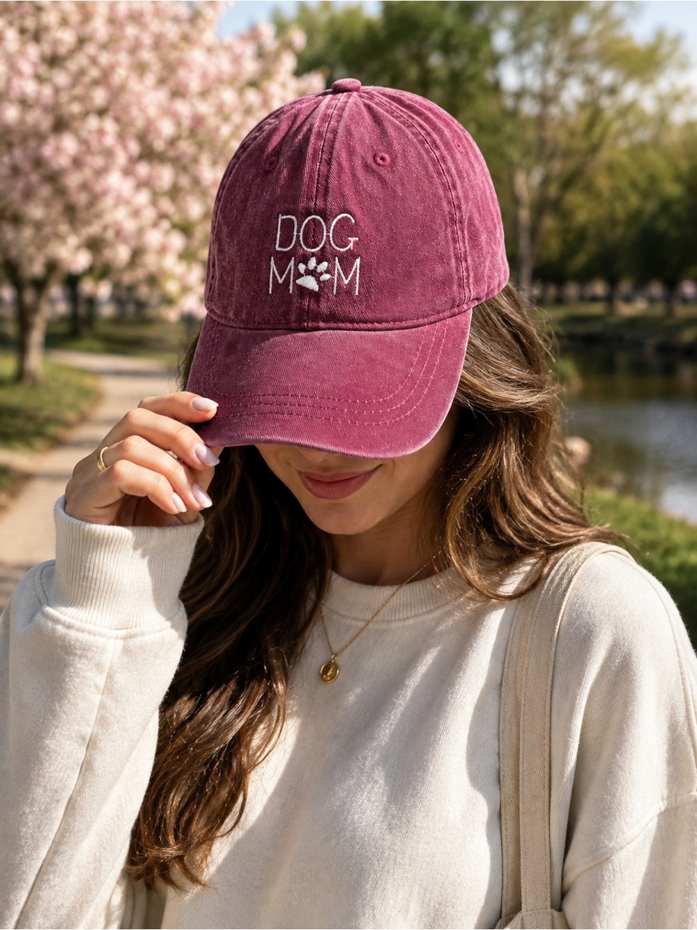 Francesca’s Dog Mom Paw Print Washed Burgundy Baseball Cap Adjustable
